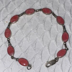 Elegant 950 Sterling silver w/ coral stones bracelet.